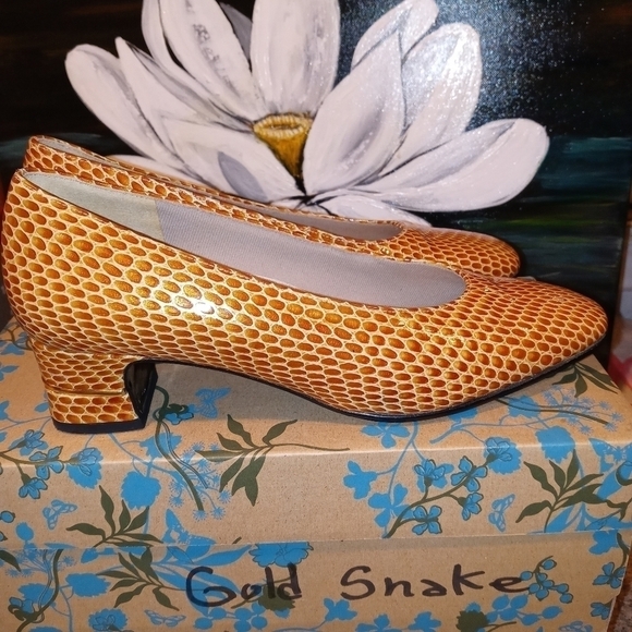 Vintage Selby bamboo yellow snakeskin shoe 5.5 - Picture 10 of 11